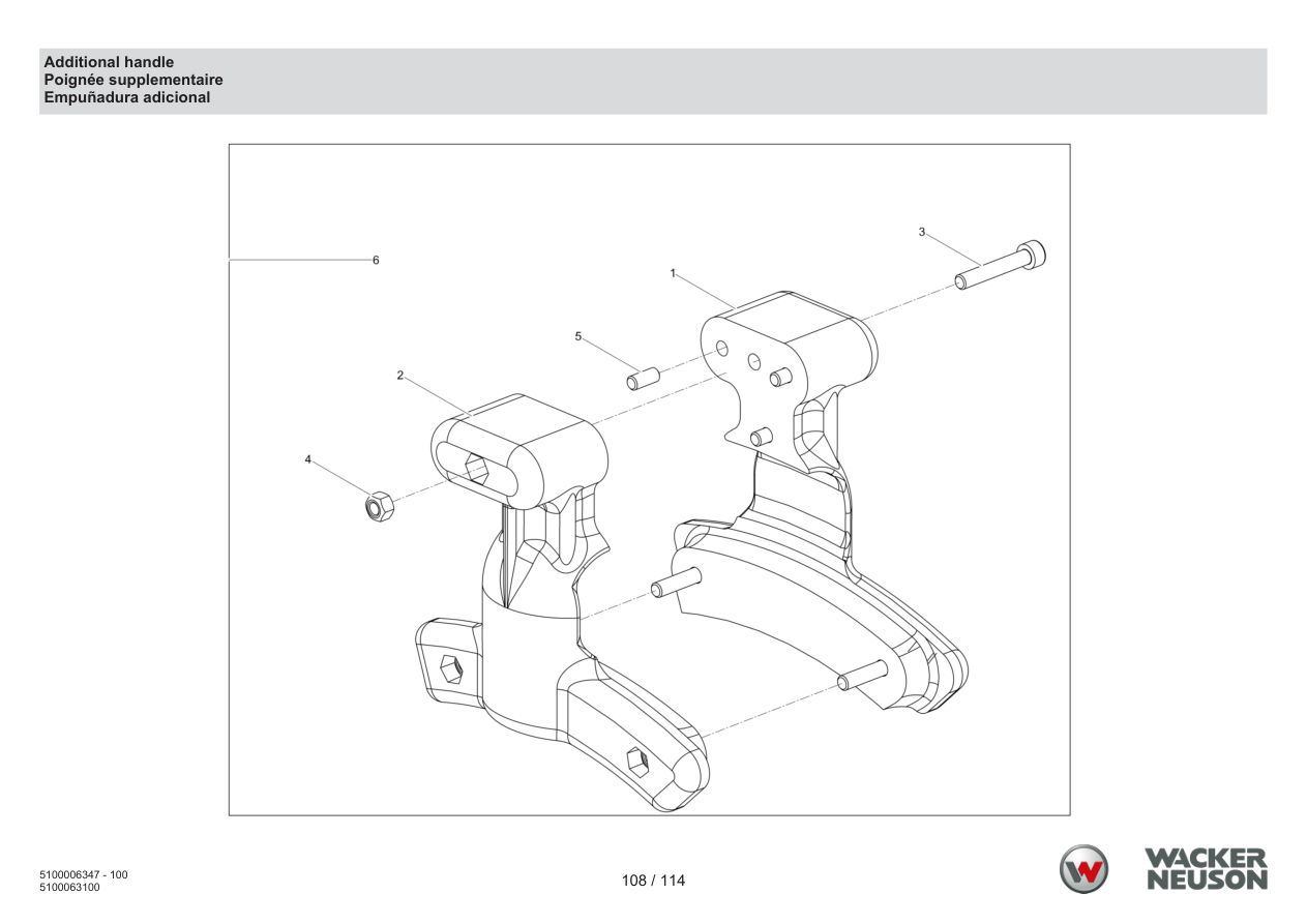 Wacker Neuson RD7 Roller Additional handle parts diagram