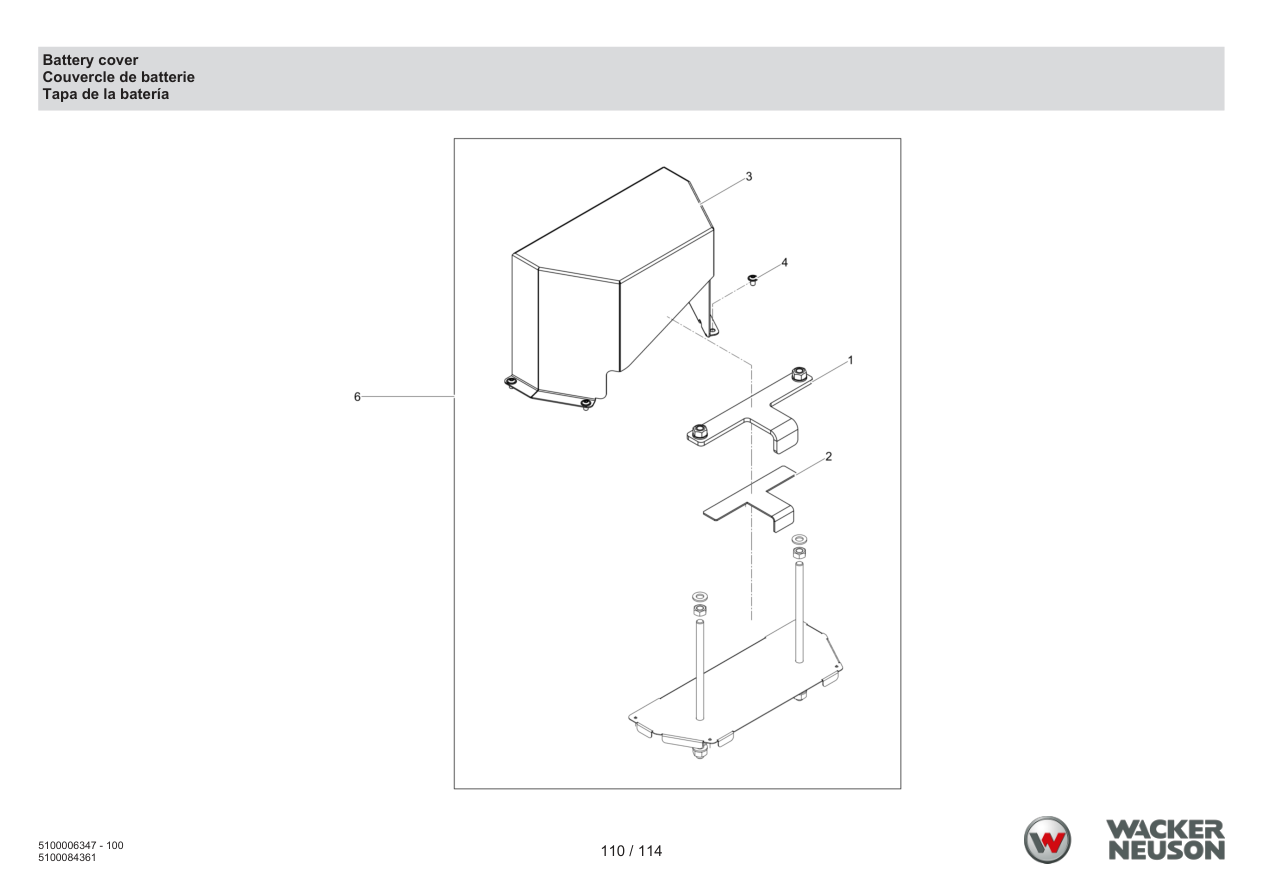 Wacker Neuson RD7 Roller Battery cover parts diagram
