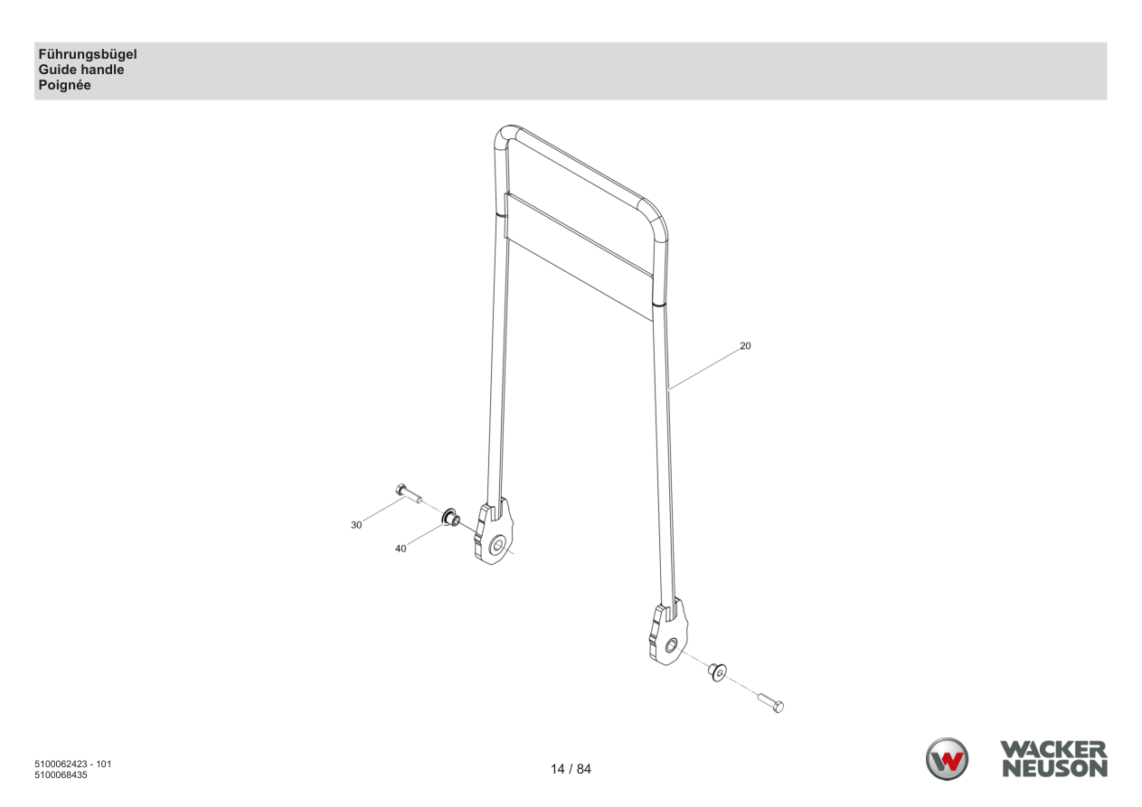 Wacker Neuson WP1550 Vibratory Plate Guide handle parts diagram