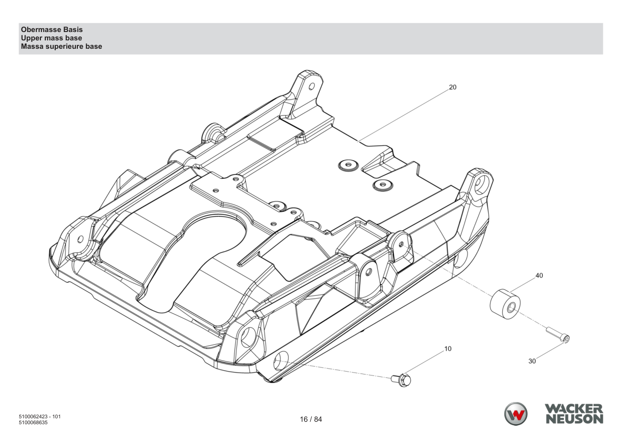 Wacker Neuson WP1550 Vibratory Plate Upper mass base parts diagram