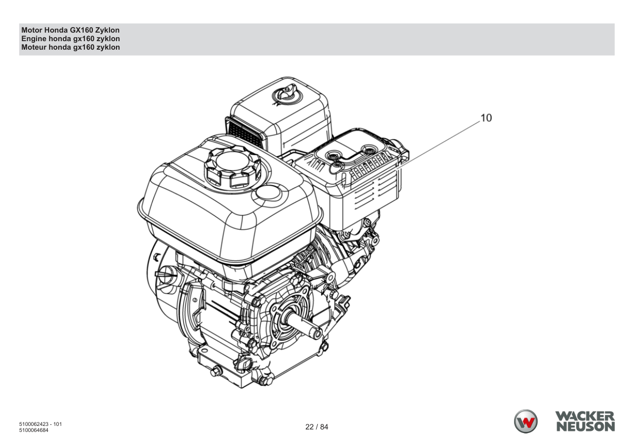 Wacker Neuson WP1550 Vibratory Plate Engine Honda GX160 Cyclone parts diagram