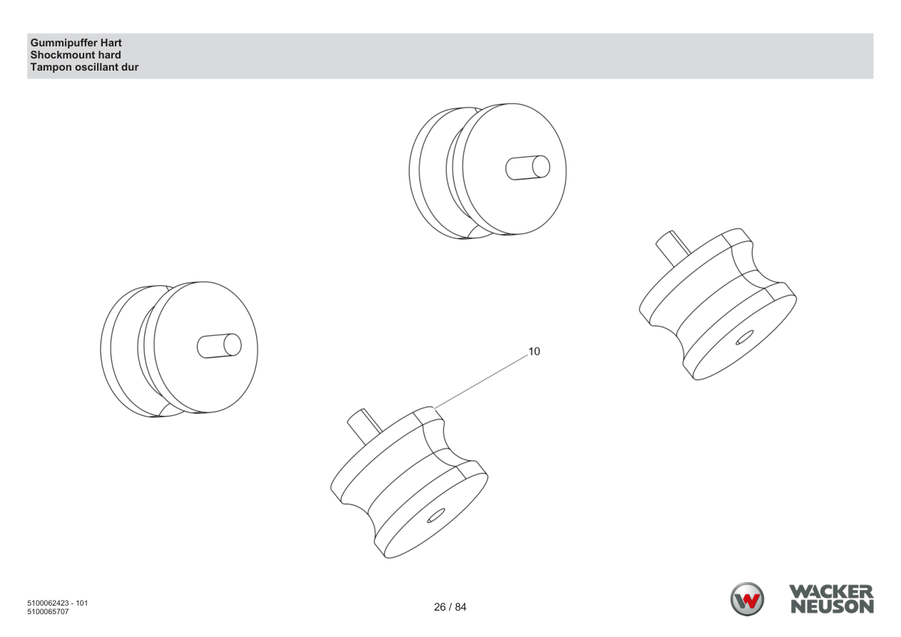 Wacker Neuson WP1550 Vibratory Plate Rubber buffer hard parts diagram