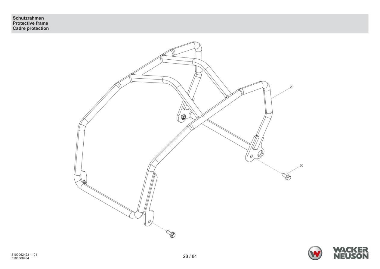 Wacker Neuson WP1550 Vibratory Plate Protective frame parts diagram