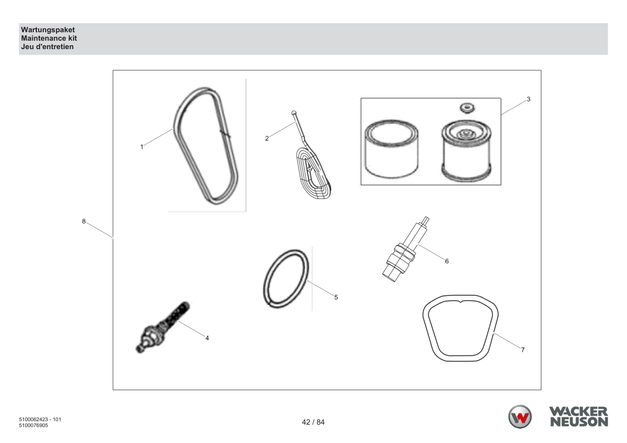 Wacker Neuson WP1550 Vibratory Plate Maintenance kit parts diagram