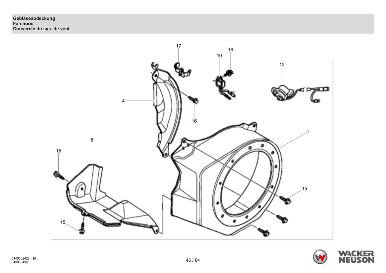Wacker Neuson WP1550 Vibratory Plate Fan hood parts diagram