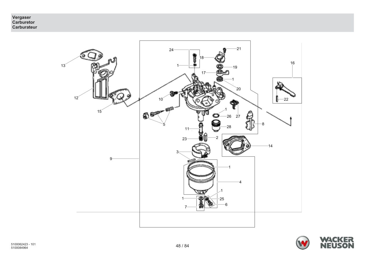 Wacker Neuson WP1550 Vibratory Plate Carburetor parts diagram
