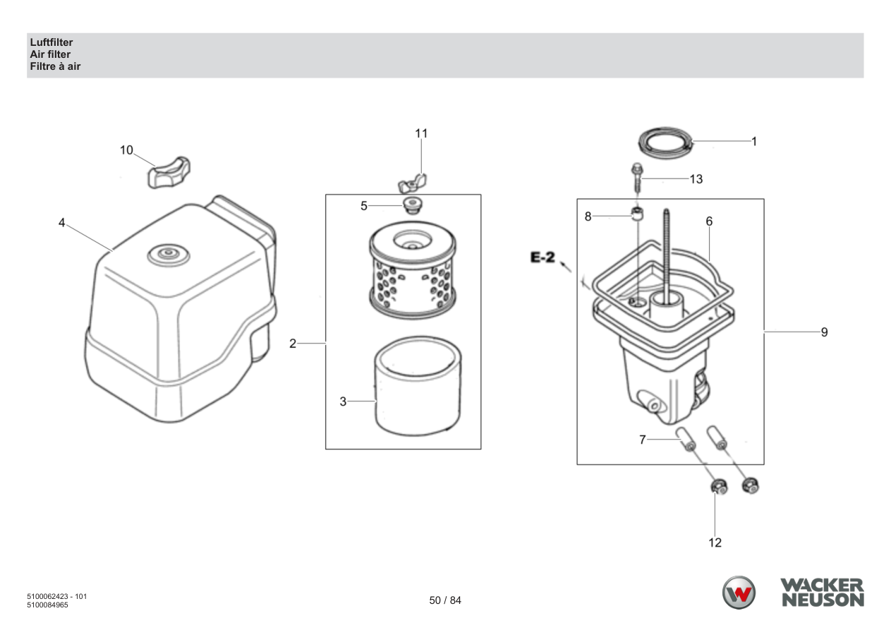 Wacker Neuson WP1550 Vibratory Plate Air filter parts diagram