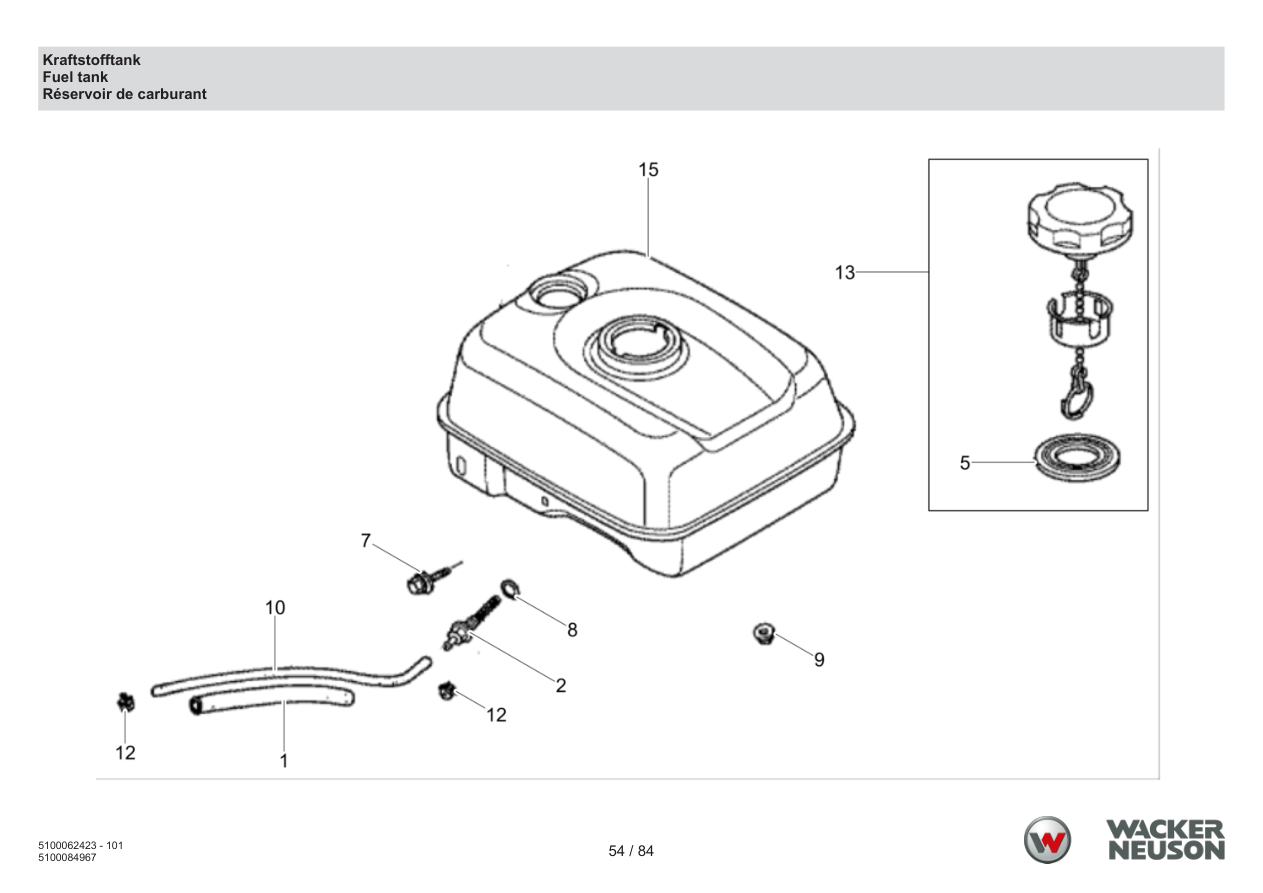 Wacker Neuson WP1550 Vibratory Plate Fuel tank parts diagram