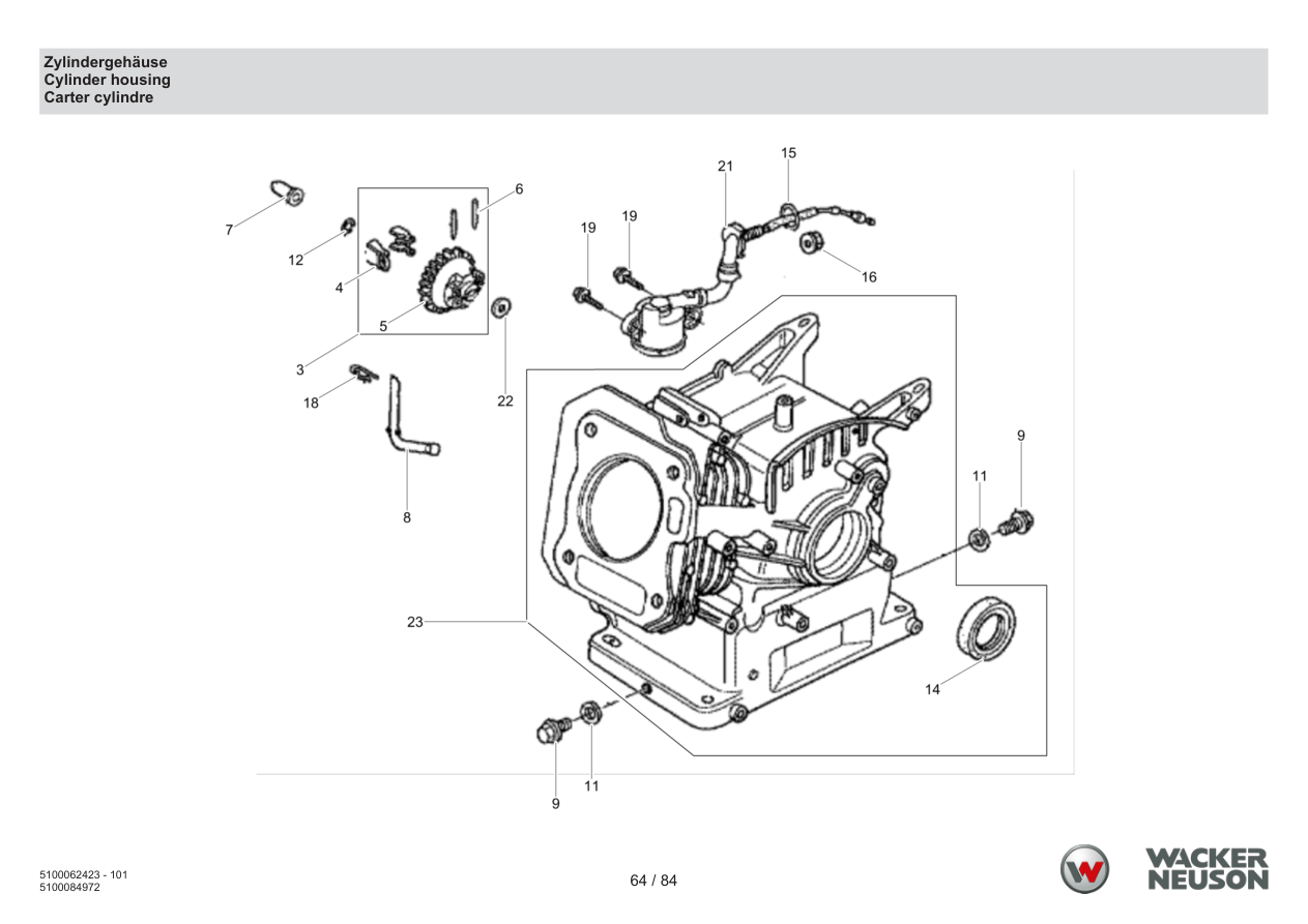 Wacker Neuson WP1550 Vibratory Plate Cylinder housing parts diagram
