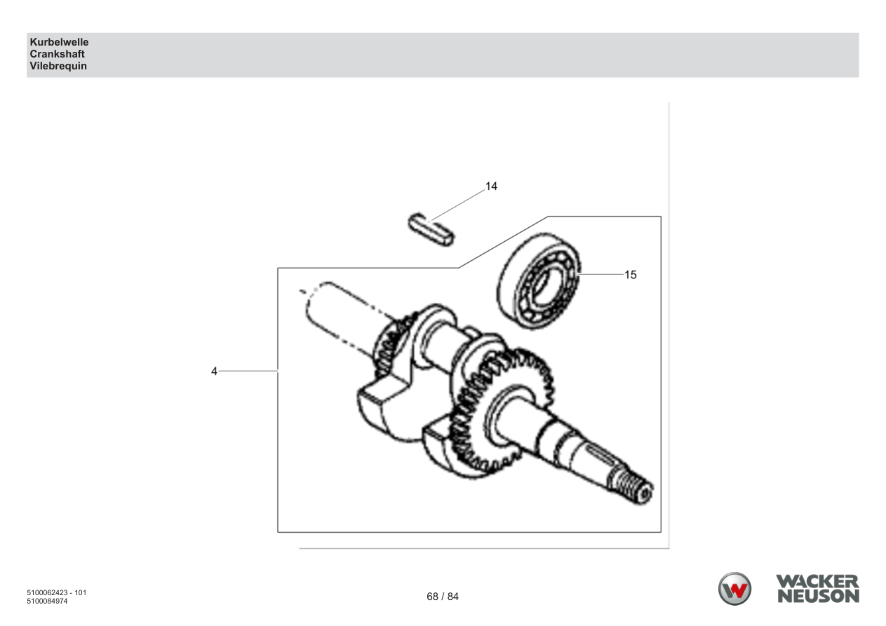 Wacker Neuson WP1550 Vibratory Plate Crankshaft parts diagram