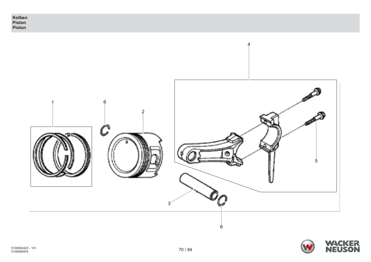 Wacker Neuson WP1550 Vibratory Plate Piston parts diagram
