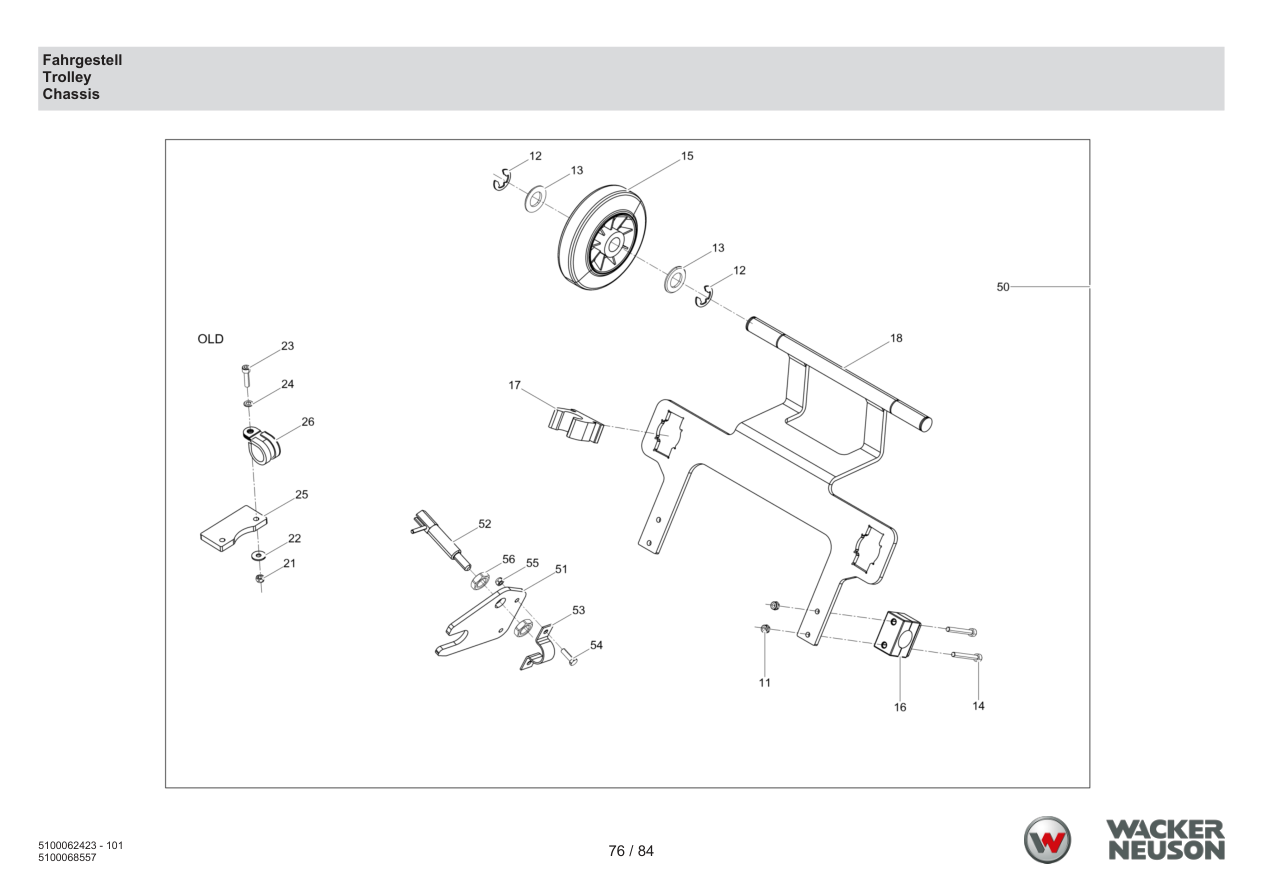 Wacker Neuson WP1550 Vibratory Plate Trolley parts diagram