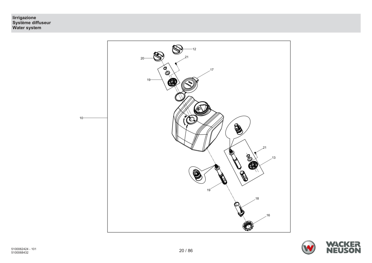 Wacker Neuson WP1550 Vibratory Plate Irrigation parts diagram