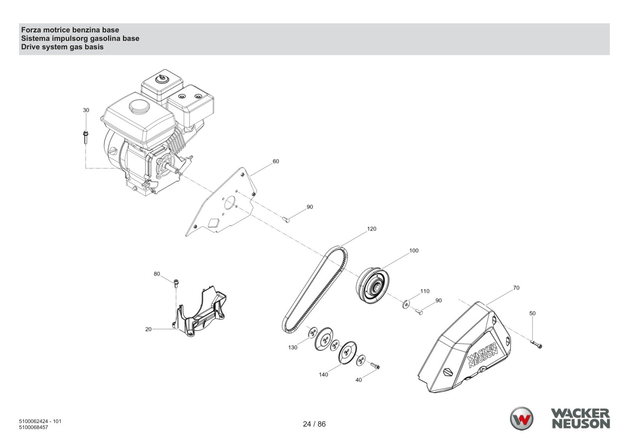 Wacker Neuson WP1550 Vibratory Plate Gasoline drive unit base parts diagram