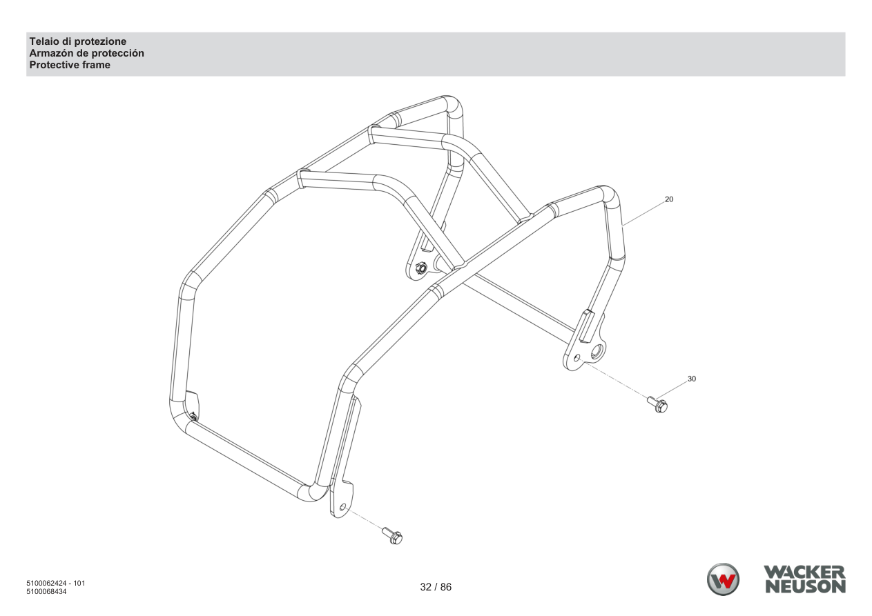 Wacker Neuson WP1550 Vibratory Plate Protective Frame parts diagram