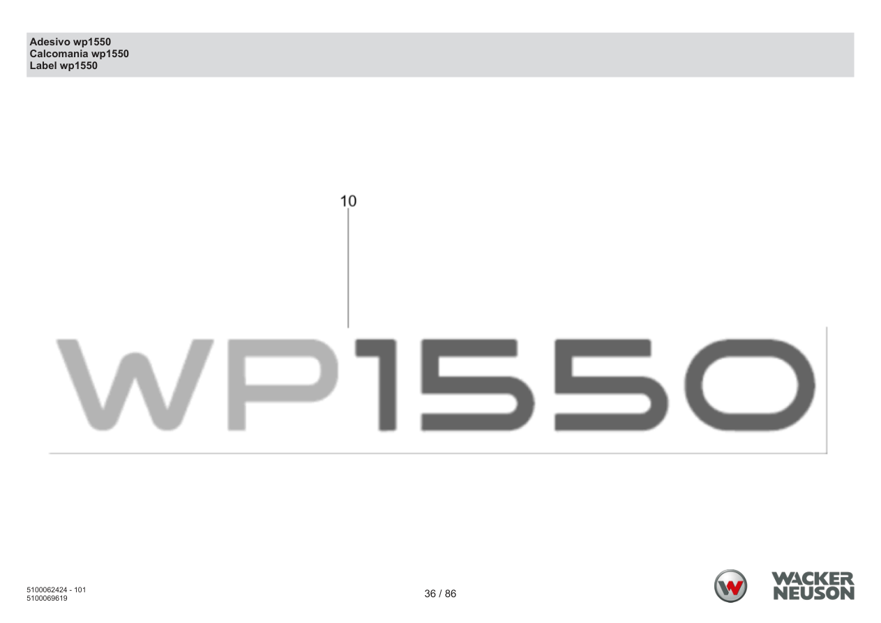 Wacker Neuson WP1550 Vibratory Plate Sticker wp1550 parts diagram