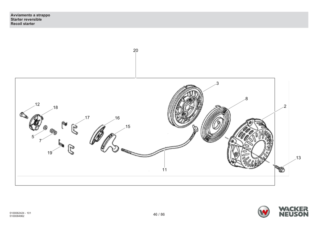 Wacker Neuson WP1550 Vibratory Plate Recoil start parts diagram