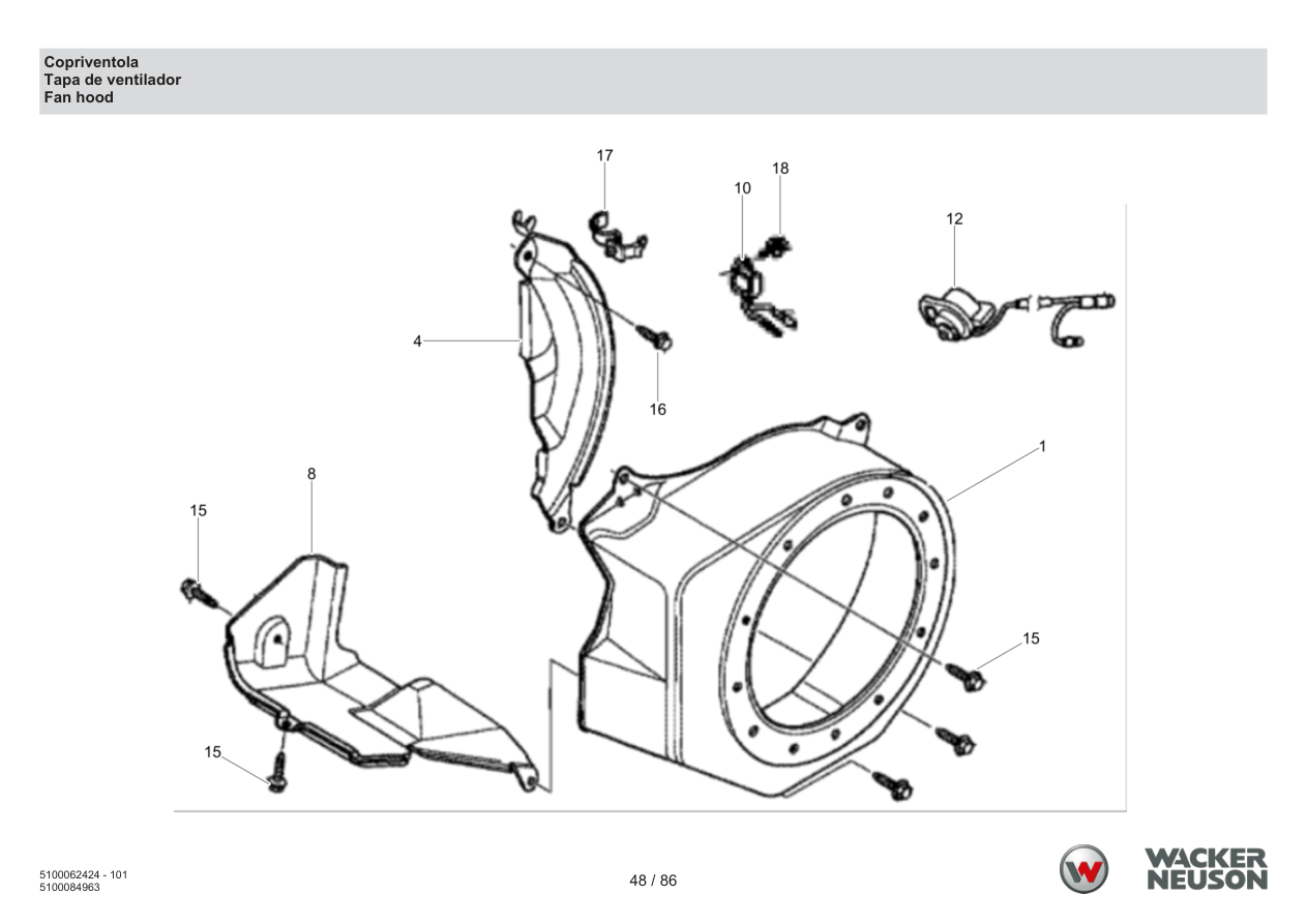 Wacker Neuson WP1550 Vibratory Plate Fan cover parts diagram