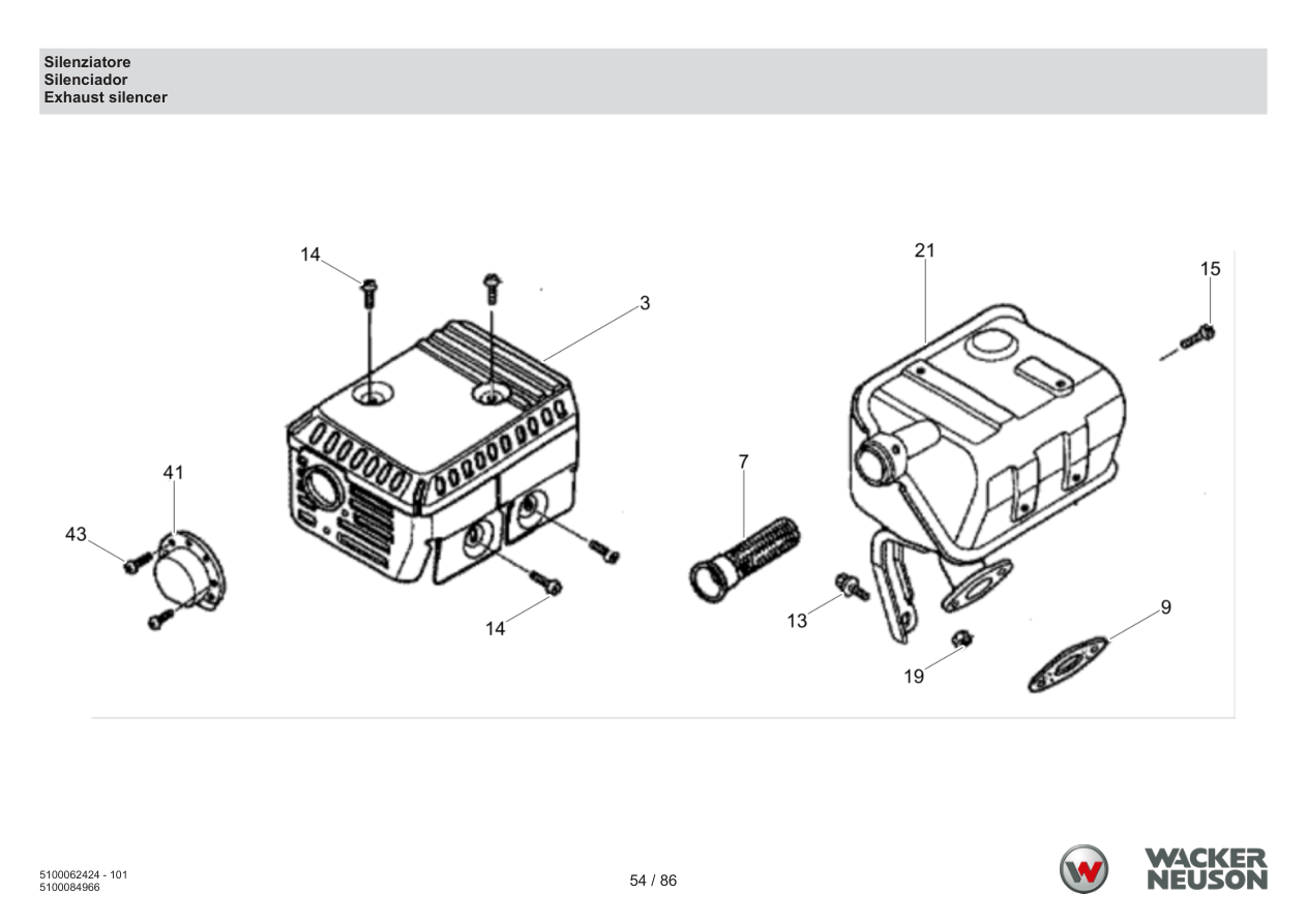 Wacker Neuson WP1550 Vibratory Plate Muffler parts diagram