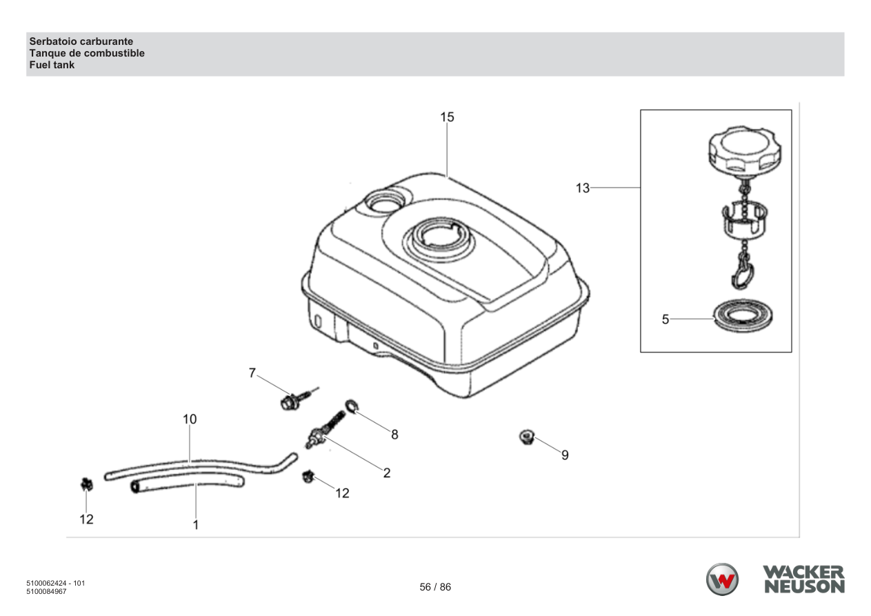 Wacker Neuson WP1550 Vibratory Plate Fuel tank parts diagram