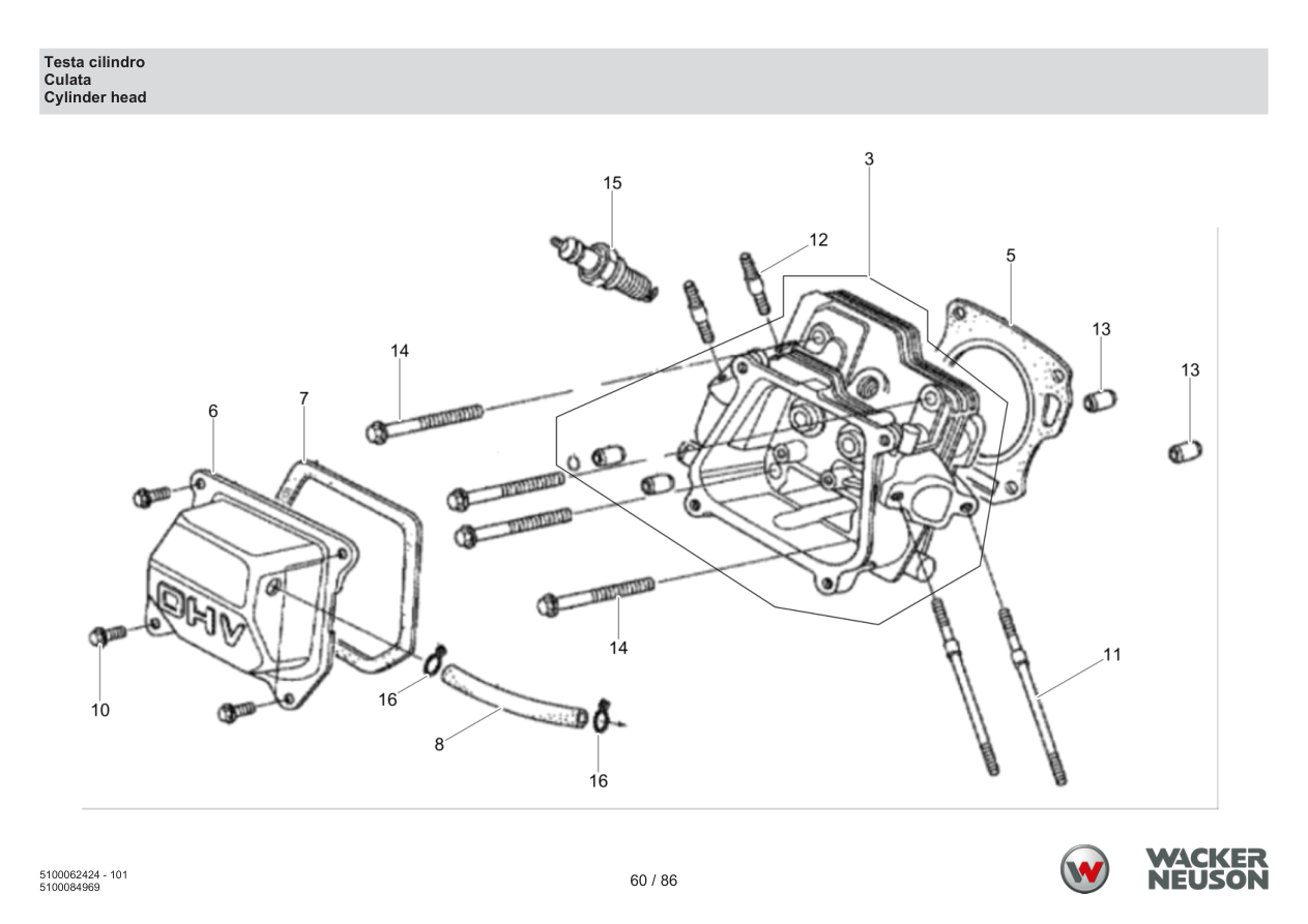 Wacker Neuson WP1550 Vibratory Plate Cylinder Head parts diagram