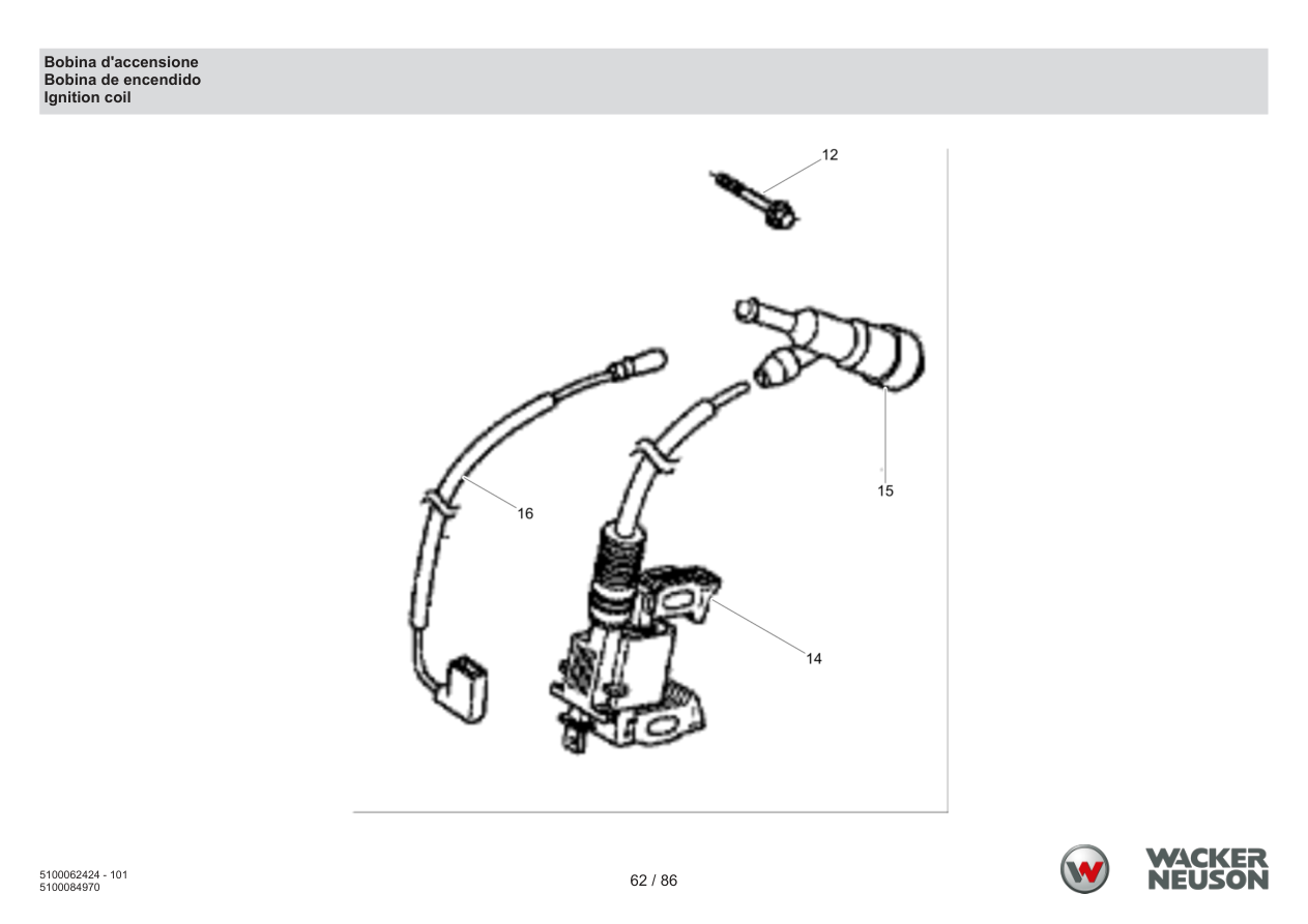 Wacker Neuson WP1550 Vibratory Plate Ignition coil parts diagram