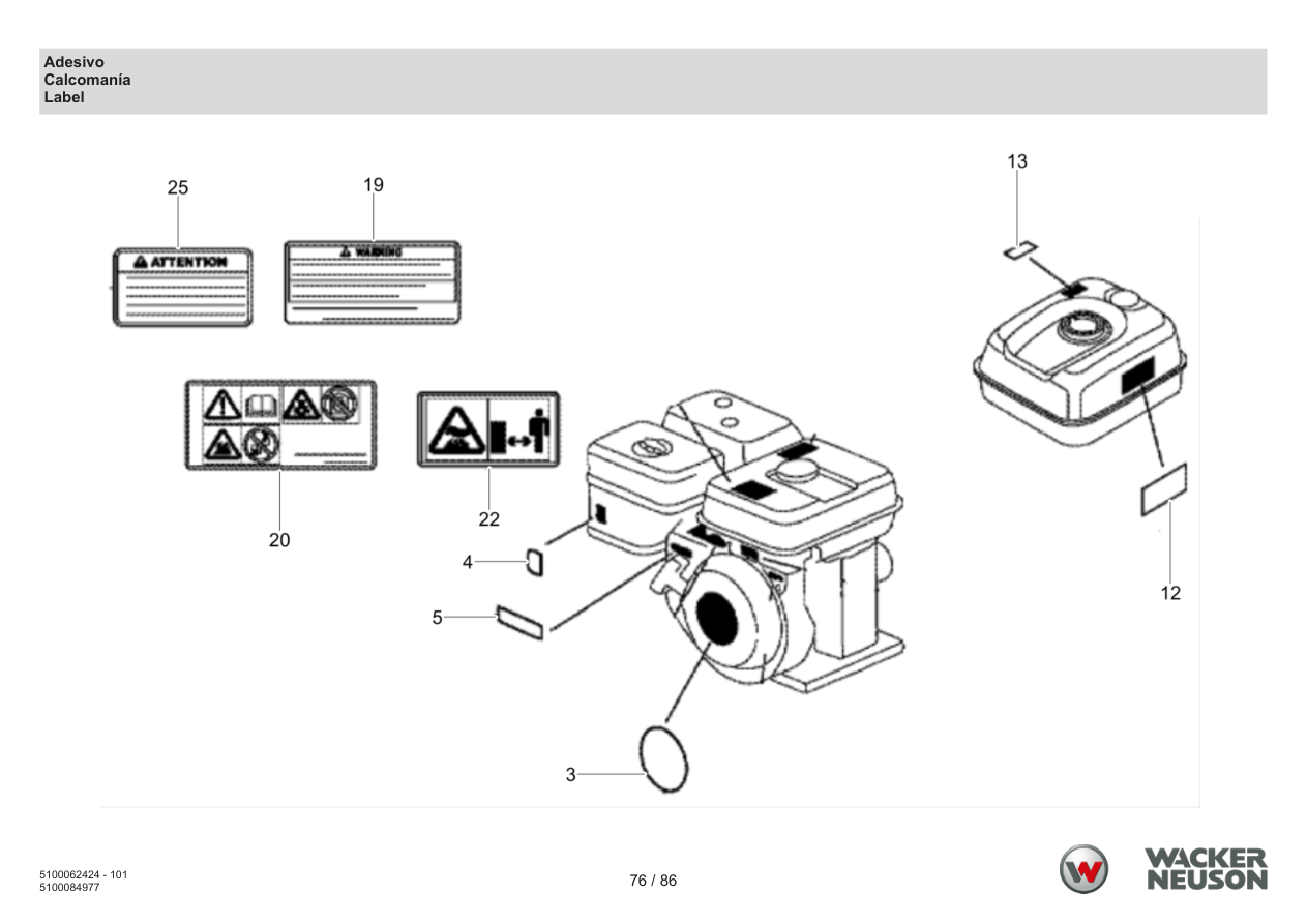 Wacker Neuson WP1550 Vibratory Plate Adhesive label parts diagram
