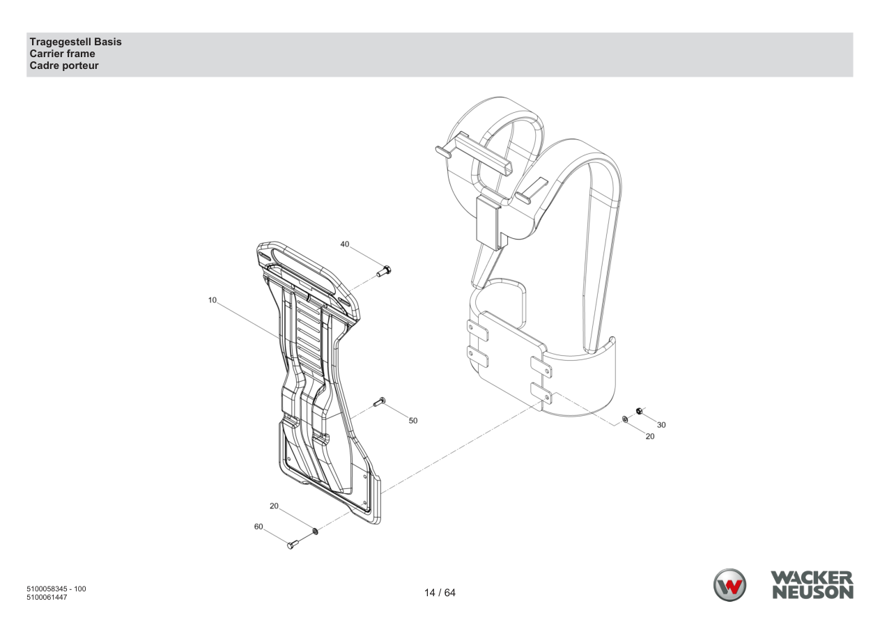 Wacker Neuson ACBe Internal Vibrator Carrying Frame Base parts diagram