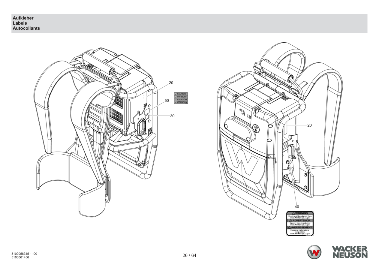 Wacker Neuson ACBe Internal Vibrator Decal parts diagram