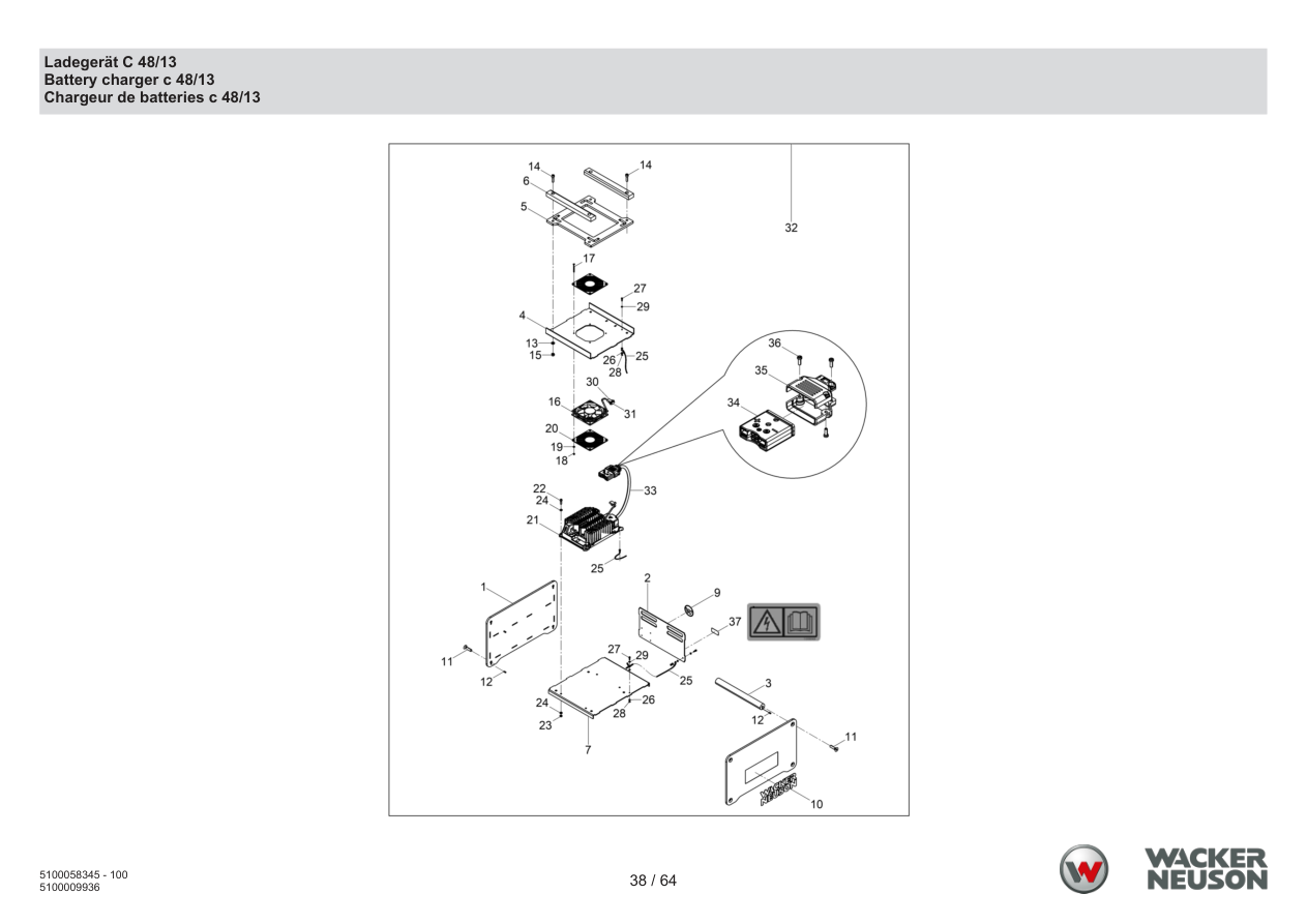 Wacker Neuson ACBe Internal Vibrator Battery charger c 48/13 parts diagram
