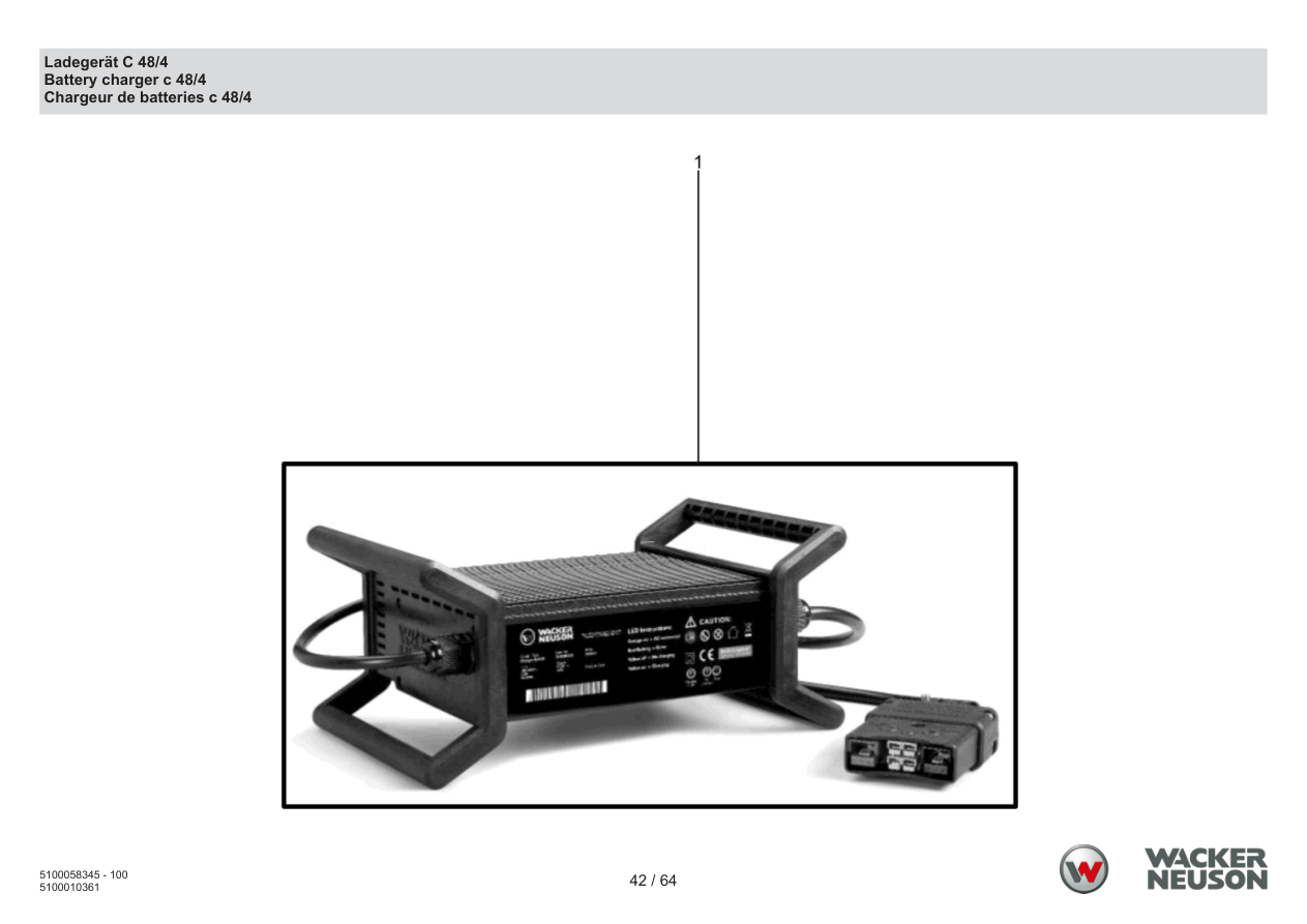 Wacker Neuson ACBe Internal Vibrator Battery charger c 48/4 parts diagram