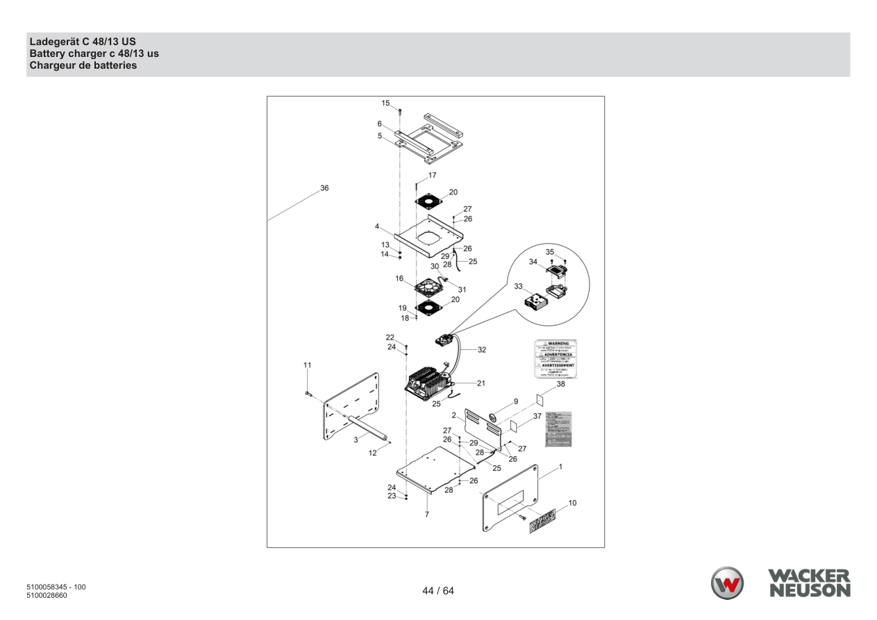 Wacker Neuson ACBe Internal Vibrator Battery charger c 48/13 us parts diagram