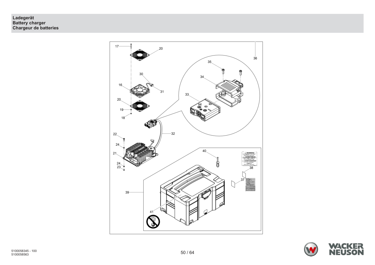 Wacker Neuson ACBe Internal Vibrator Battery charger parts diagram