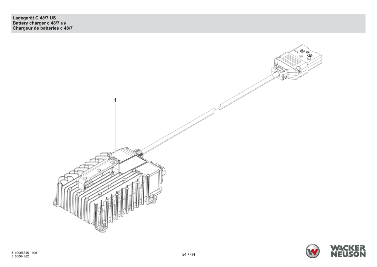 Wacker Neuson ACBe Internal Vibrator Battery charger c 48/7 us parts diagram