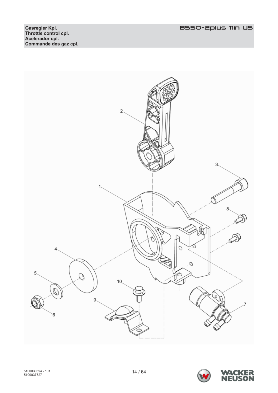 Wacker Neuson BS50-2 Vibratory Rammer Throttle control cpl. parts diagram