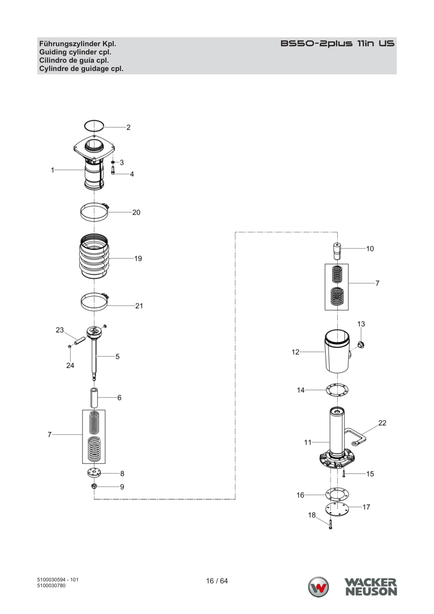 Wacker Neuson BS50-2 Vibratory Rammer Guiding cylinder cpl. parts diagram