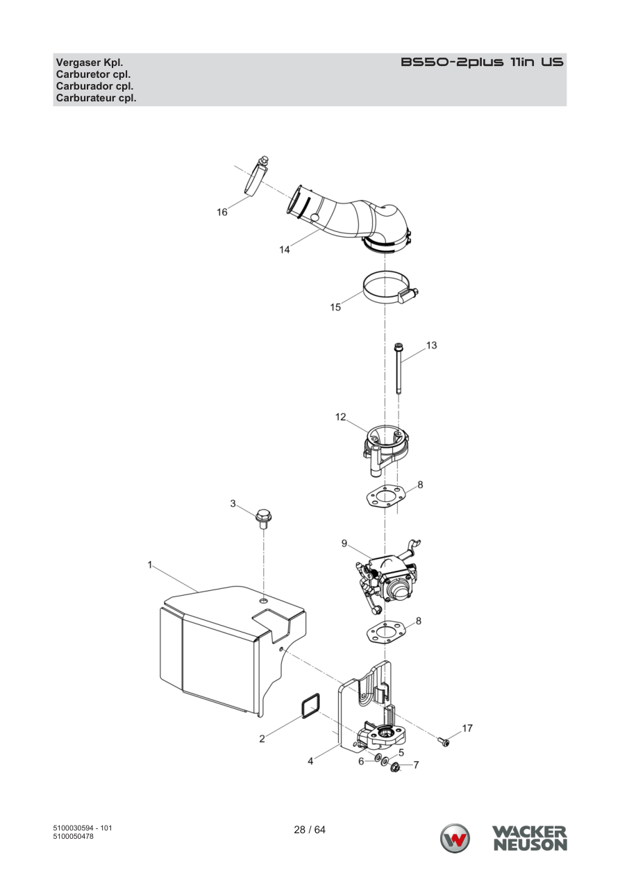 Wacker Neuson BS50-2 Vibratory Rammer Carburetor cpl. parts diagram