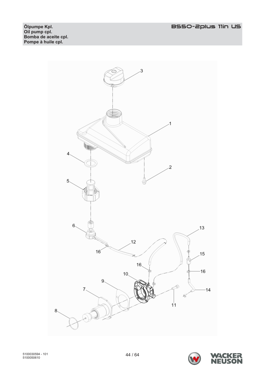 Wacker Neuson BS50-2 Vibratory Rammer Oil pump cpl. parts diagram