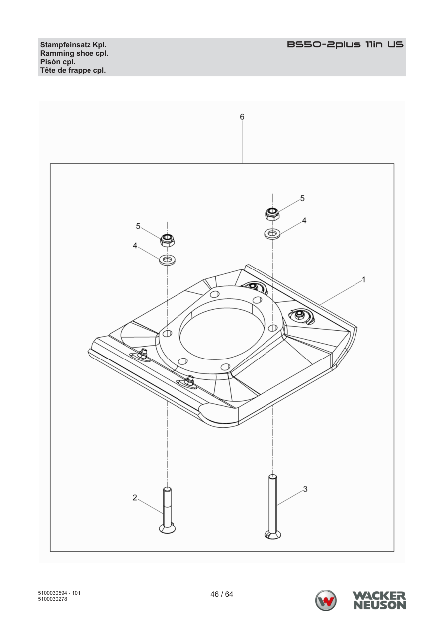 Wacker Neuson BS50-2 Vibratory Rammer Ramming shoe cpl. parts diagram