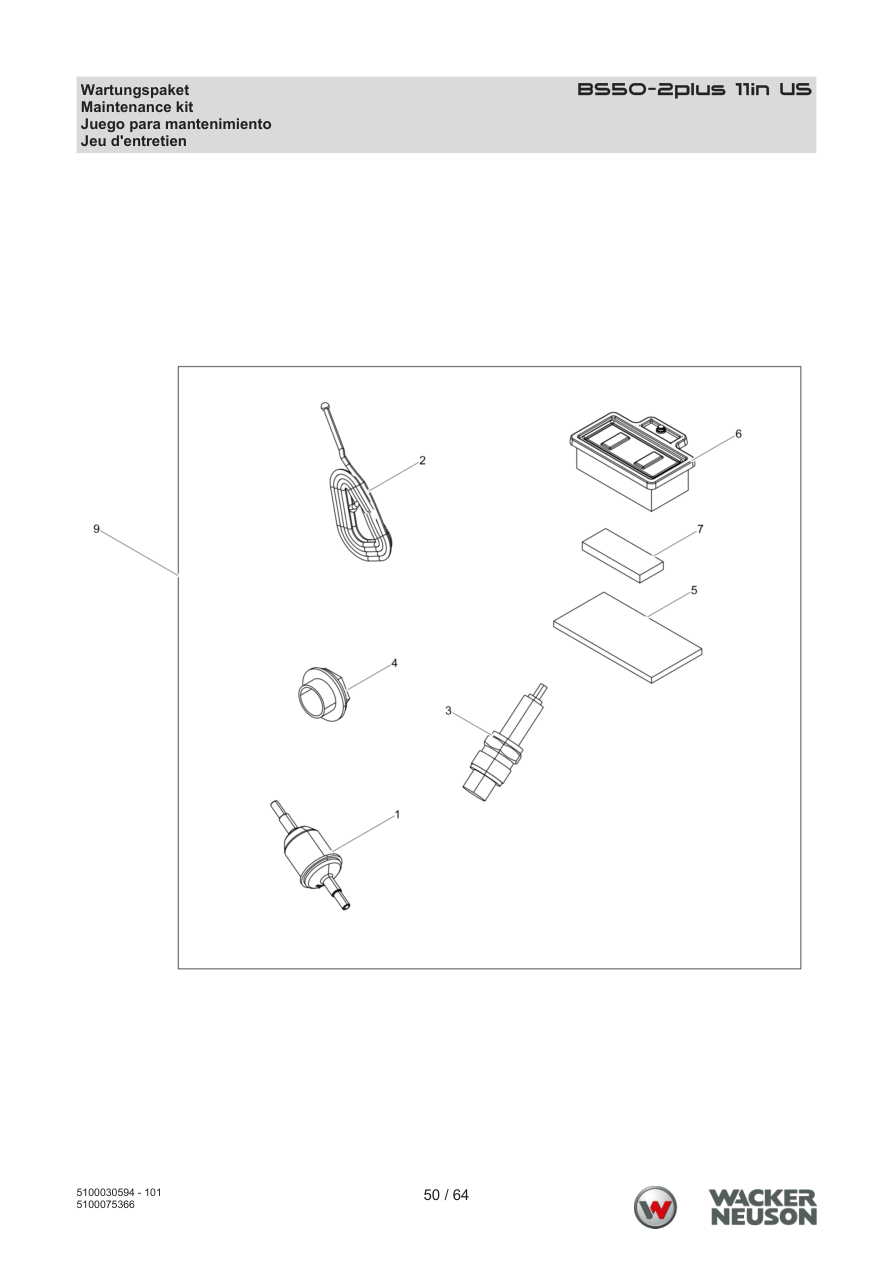 Wacker Neuson BS50-2 Vibratory Rammer BS50-2plus 11in US Maintenance kit parts diagram