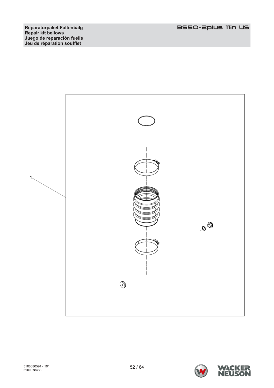 Wacker Neuson BS50-2 Vibratory Rammer BS50-2plus 11in US Repair kit bellows parts diagram
