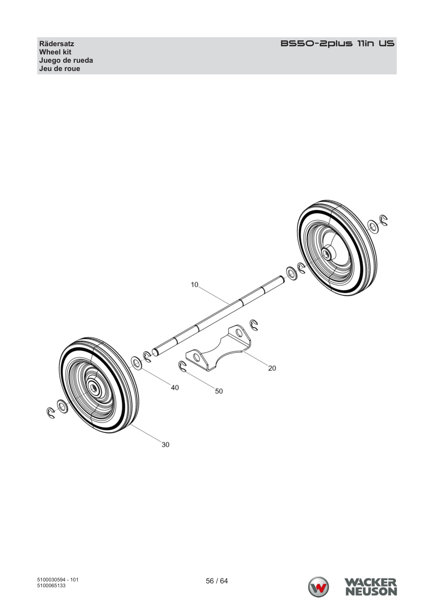 Wacker Neuson BS50-2 Vibratory Rammer Wheel kit parts diagram