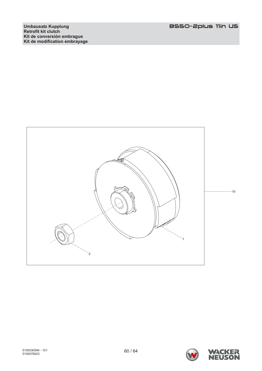 Wacker Neuson BS50-2 Vibratory Rammer Retrofit kit clutch parts diagram