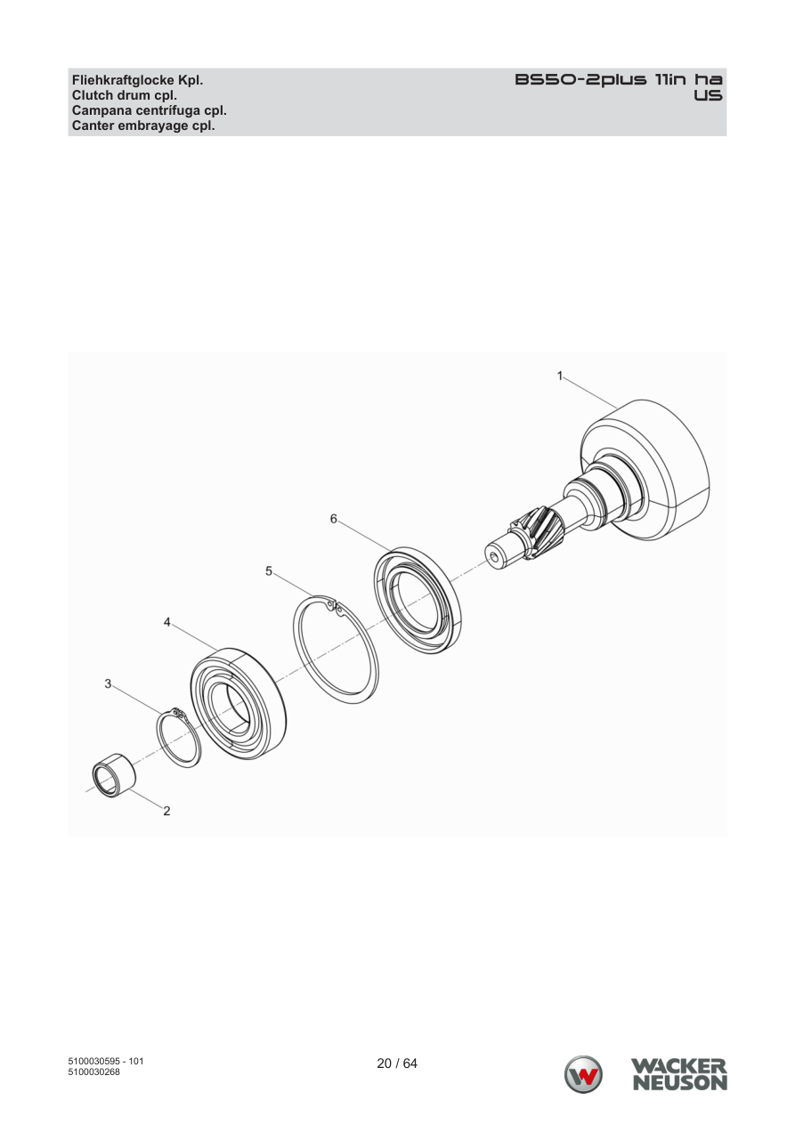 Wacker Neuson BS50-2 Vibratory Rammer US Clutch drum cpl. parts diagram