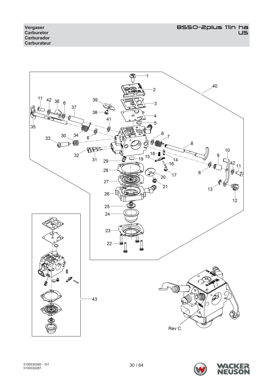 Wacker Neuson BS50-2 Vibratory Rammer BS50-2plus 11in ha Carburetor parts diagram