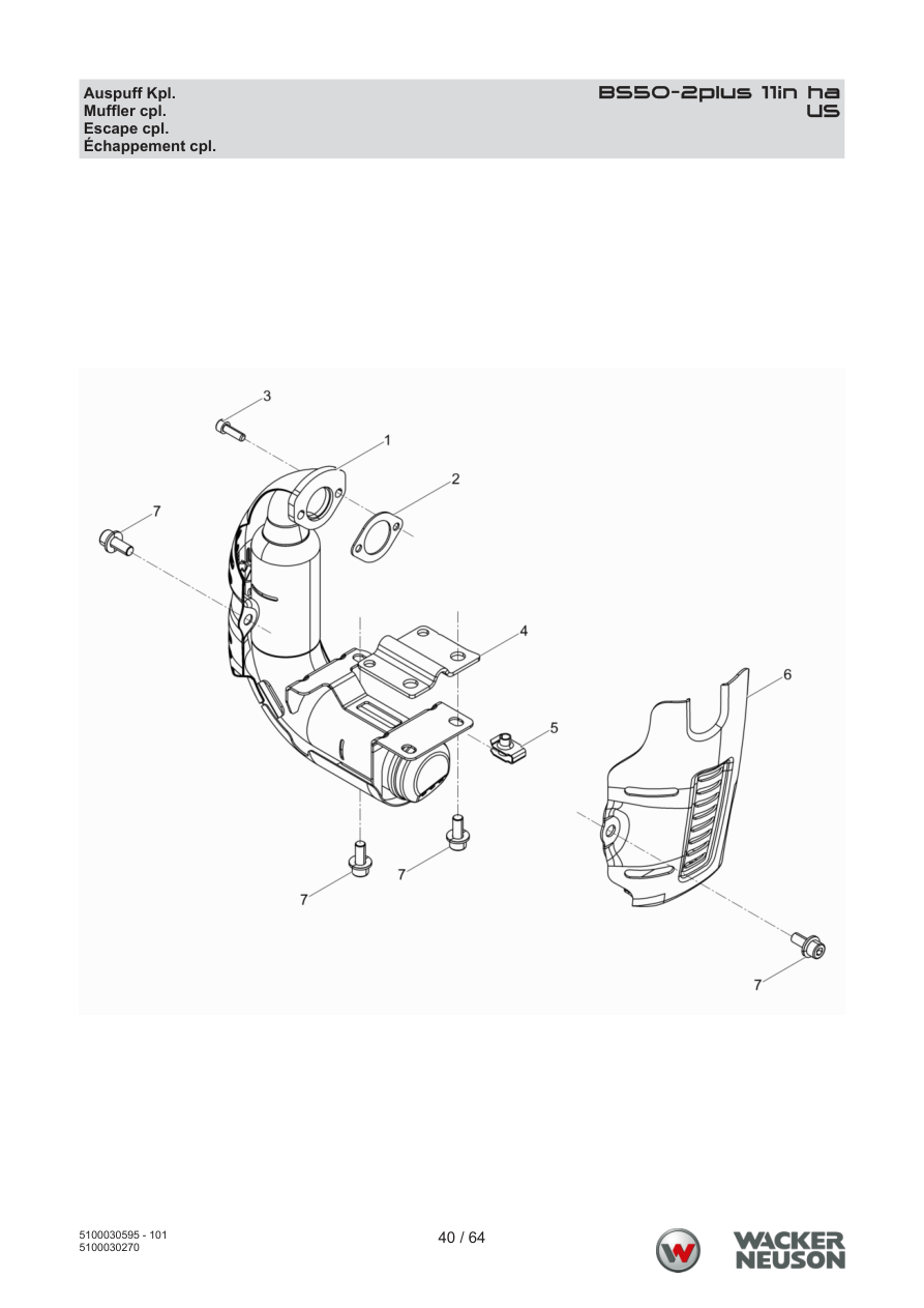 Wacker Neuson BS50-2 Vibratory Rammer US Muffler cpl. parts diagram