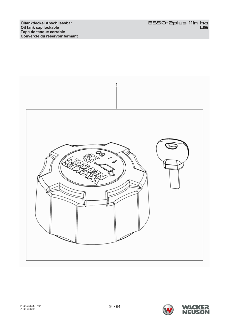 Wacker Neuson BS50-2 Vibratory Rammer US Oil tank cap lockable parts diagram