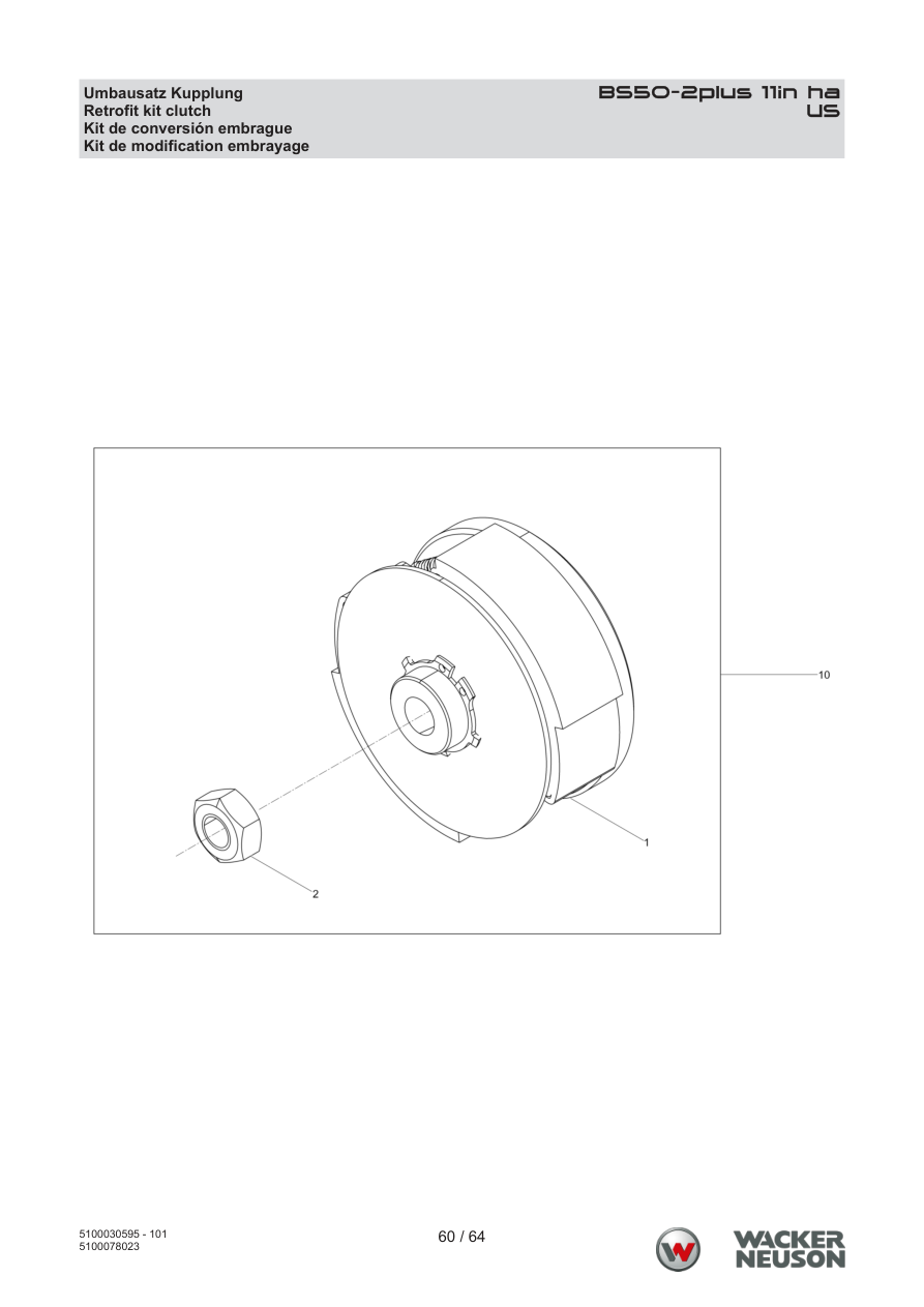 Wacker Neuson BS50-2 Vibratory Rammer US Retrofit kit clutch parts diagram