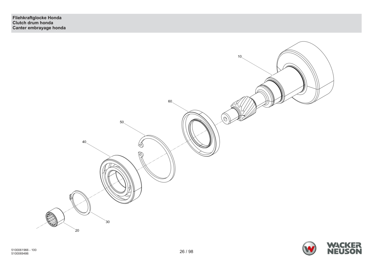Wacker Neuson BS62-4 Vibratory Rammer Centrifugal clutch bell Honda parts diagram