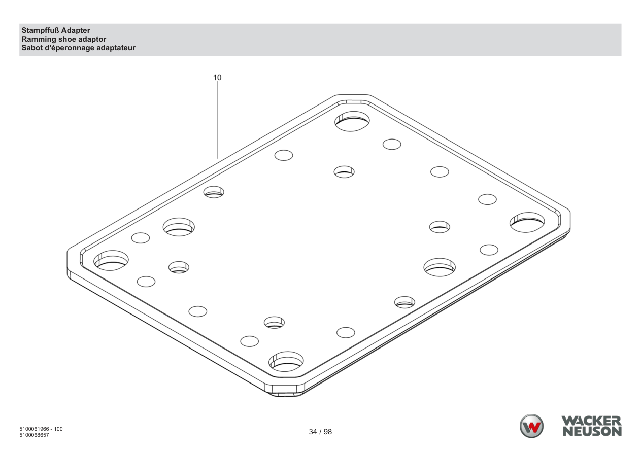 Wacker Neuson BS62-4 Vibratory Rammer Ramming Shoe Adapter parts diagram